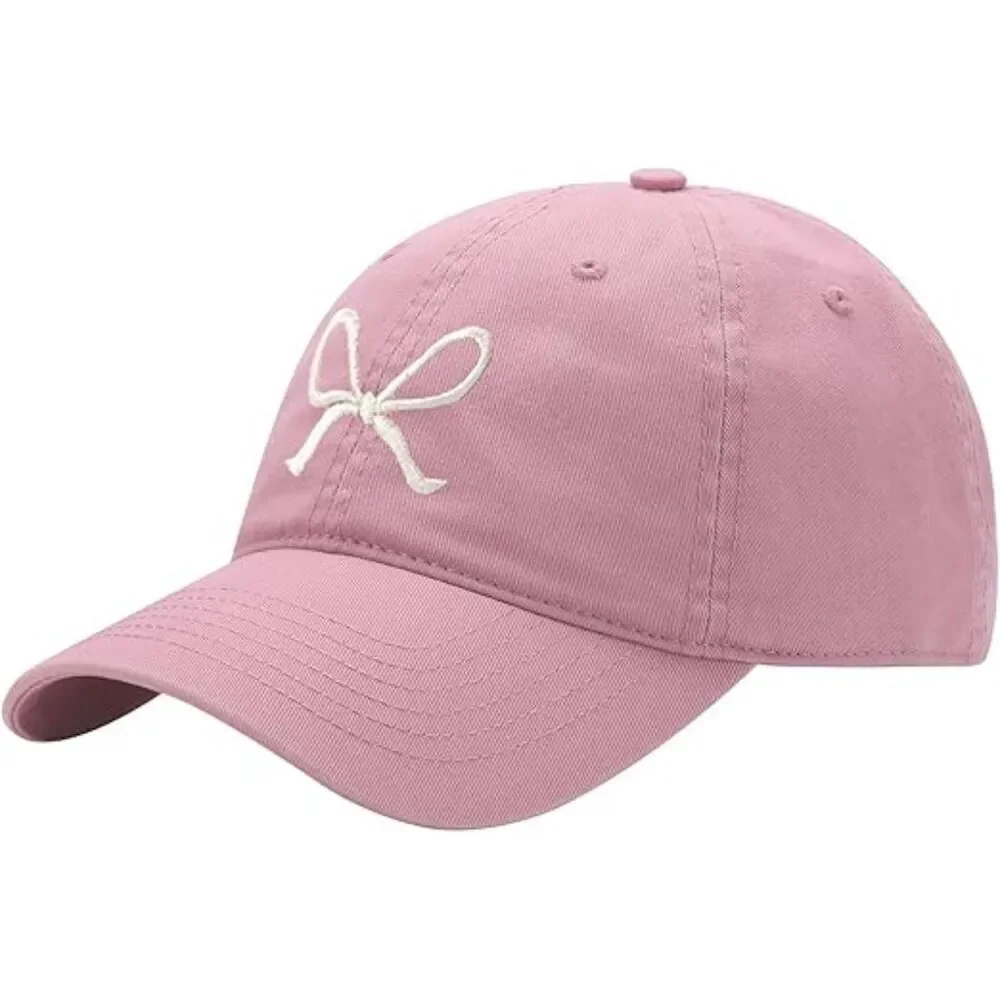 Unisex Pink Embroidered Bow Tie 100% Cotton Adjustable Fit Classic Baseball Cap